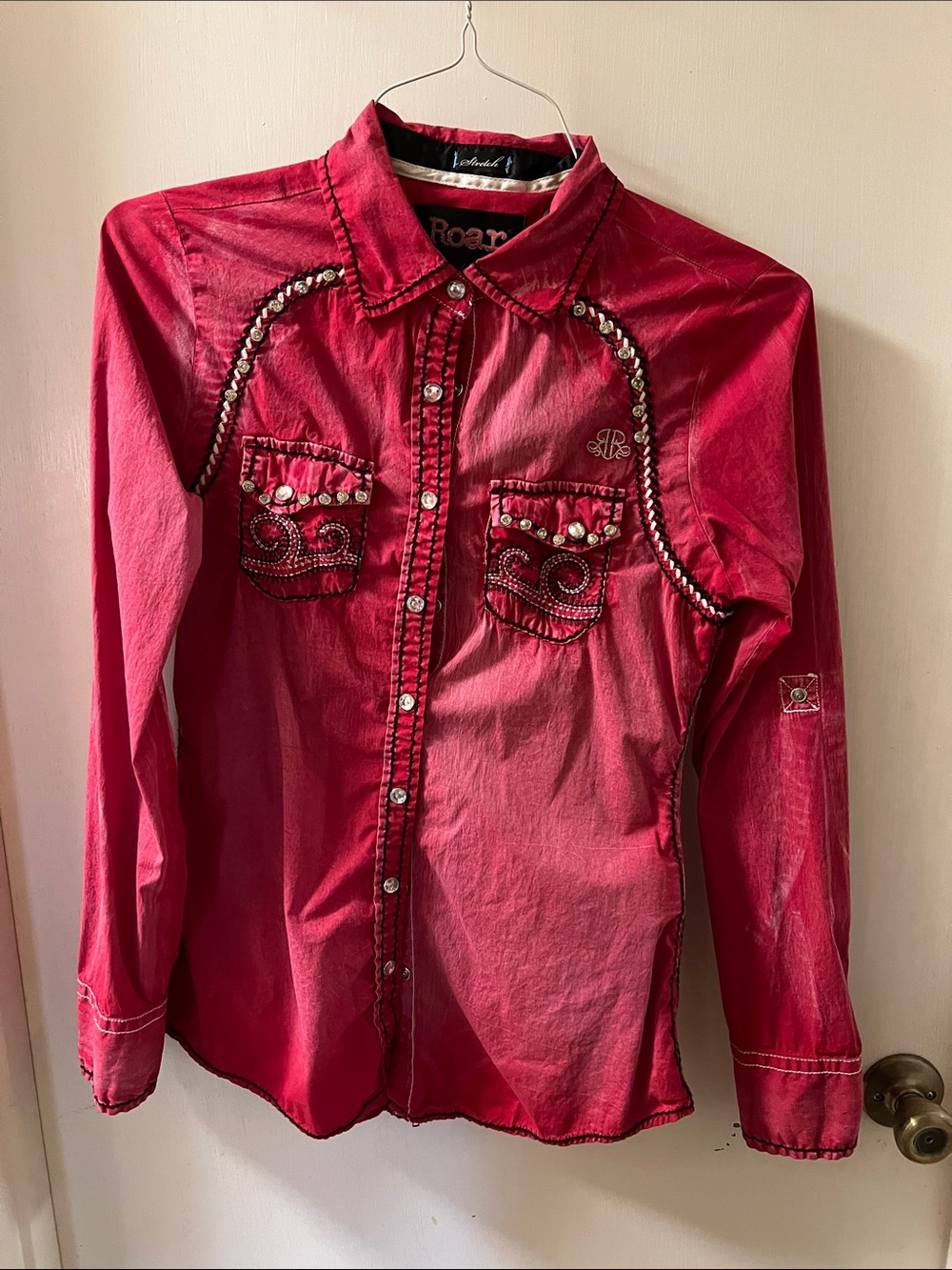 Roar Girls' Bright Red Embellished Button-Down Shirt